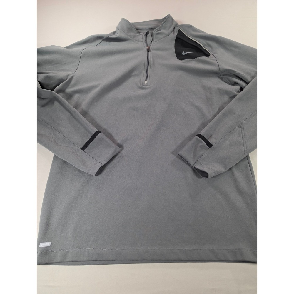 Nike Dri-FIT Mens Large Gray Quarter Zip Pullover Training Top Swoosh Logo